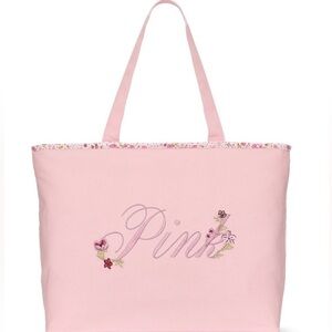 PINK VICTORIA’S SECRET 💗 
Pink Floral Embroidered Tote Bag 🌸